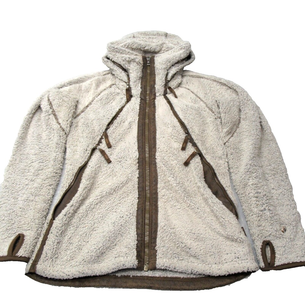 Kuhl Flight Jacket Women Small Cream Mid Weight Pile Italian Fleece Full Zip
